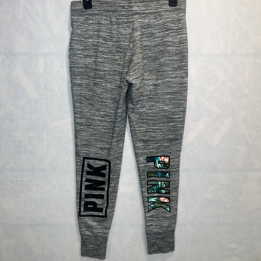 Victoria's Secret Pink Marled‎ Tropical Palm Logo Sweat Pants Gray Small (S)